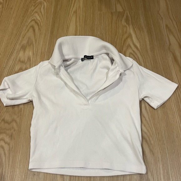 Zara cropped collar ribbed t shirt- size small - Picture 1 of 2